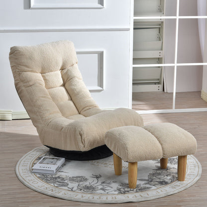 Adjustable Japanese reclining floor chair with metal frame and beige ottoman in room on Tampa Home & Garden Store