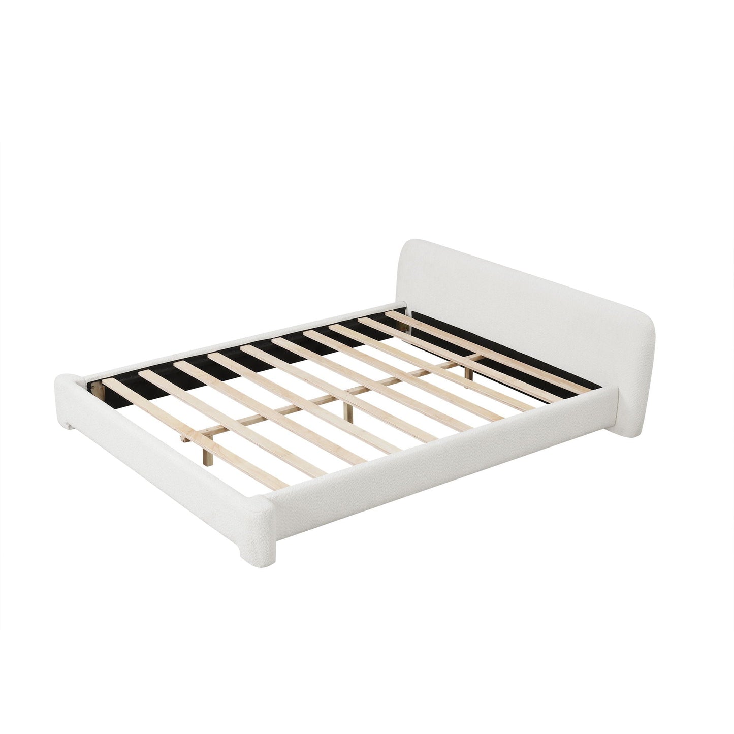Cozy Bouce Upholstered Bed white fabric bed frame with cushioned headboard and wooden slats on Tampa Home & Garden Store