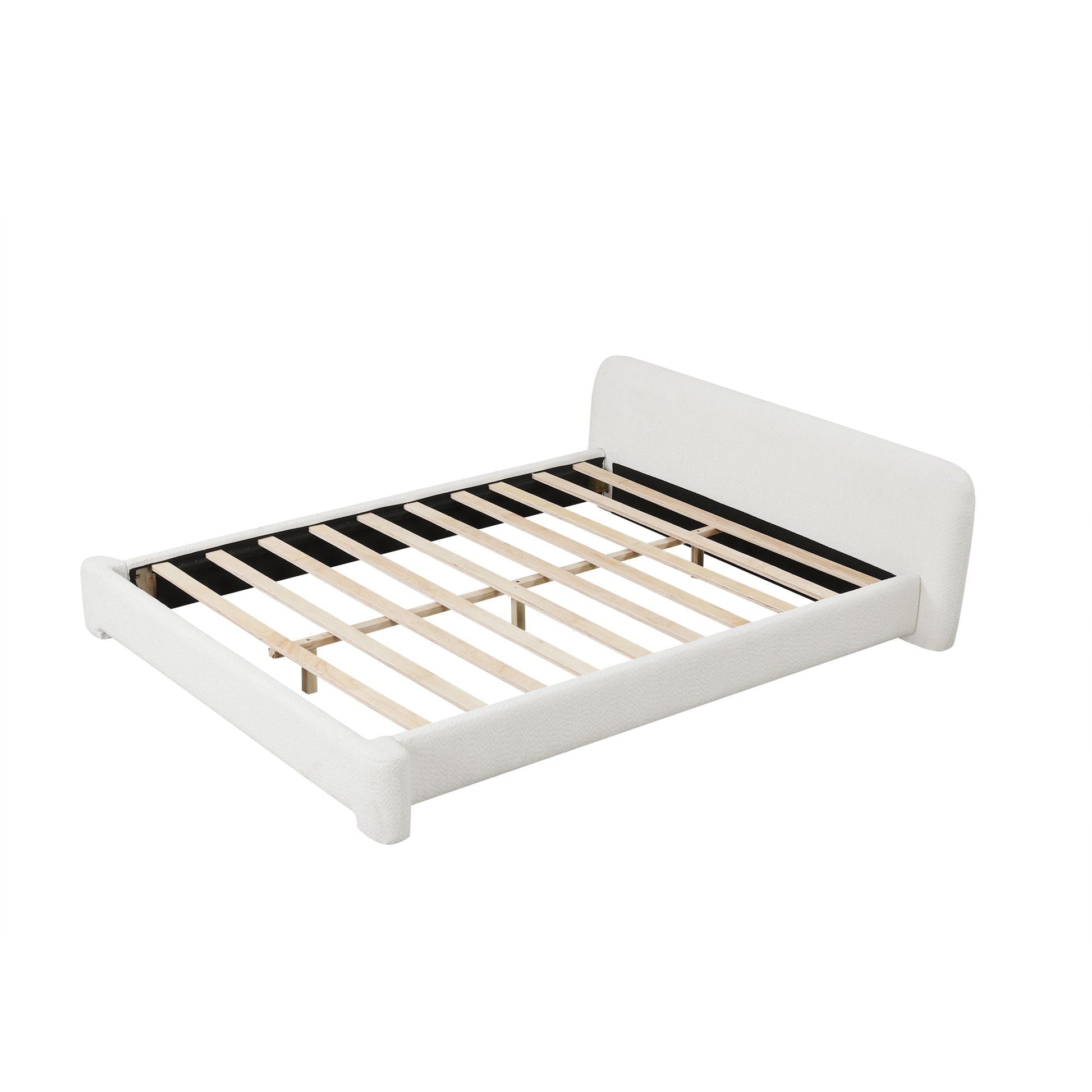 Cozy Bouce Upholstered Bed white fabric bed frame with cushioned headboard and wooden slats on Tampa Home & Garden Store