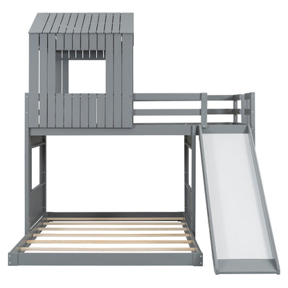 Grey loft bunk bed with playhouse, ladder and slide HouseOfZazla on Tampa Home & Garden Store