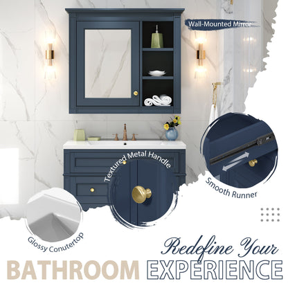 Bathroom vanity with medicine cabinet, 2 soft-close doors and 4 drawers, gold hardware on Tampa Home & Garden Store