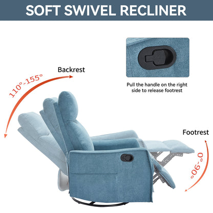 Heat Massage Manual Recliner Chair in blue fabric with rocker and swivel on Tampa Home & Garden Store
