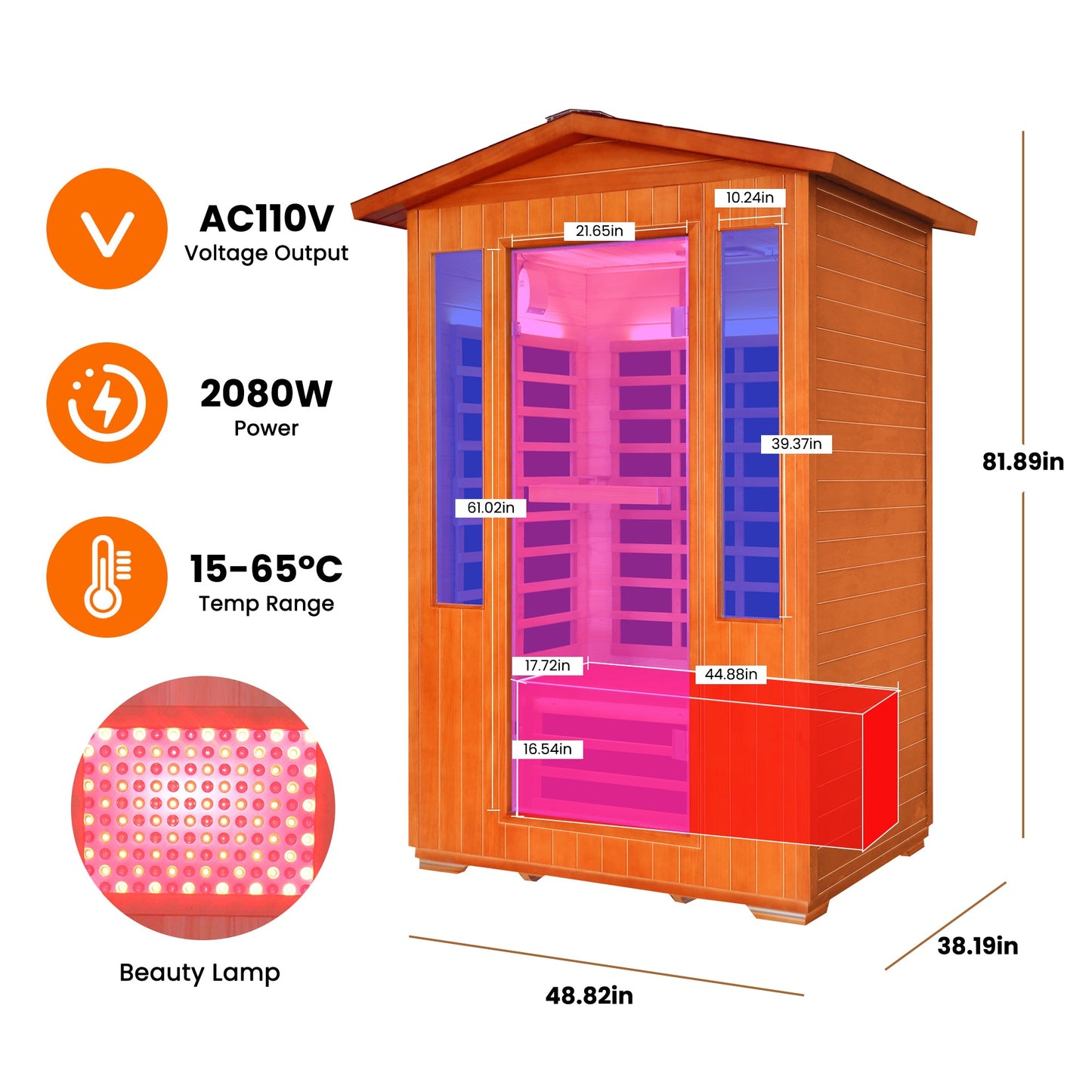 Outdoor sauna room for 2 people HouseOfZazla, natural wood cabin with glass door on Tampa Home & Garden Store