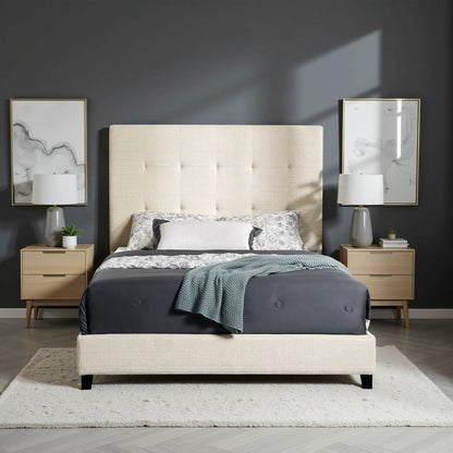 Tufted Upholstered Headboard Platform Bed by Unique Piece Furniture in beige fabric on Tampa Home & Garden Store
