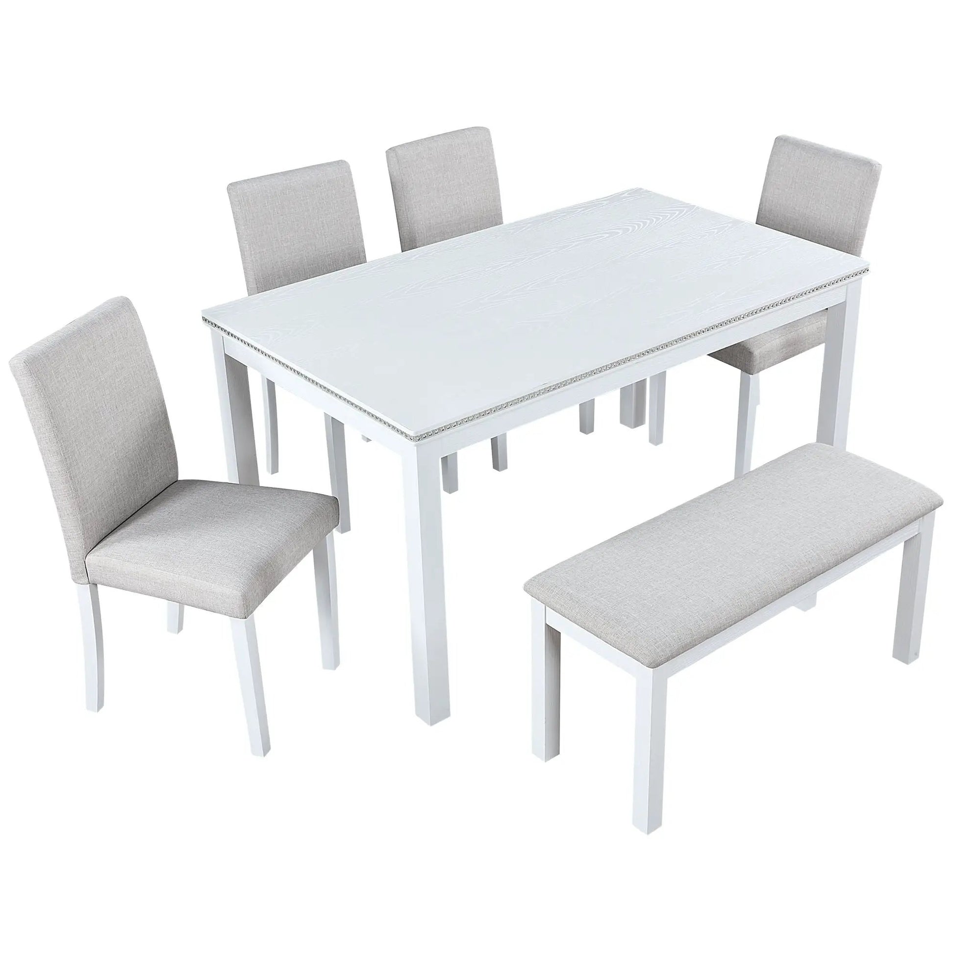 Dining Table Set with Crystal Trim and Upholstered Gray Chairs, white finish, 5-piece set on Tampa Home & Garden Store