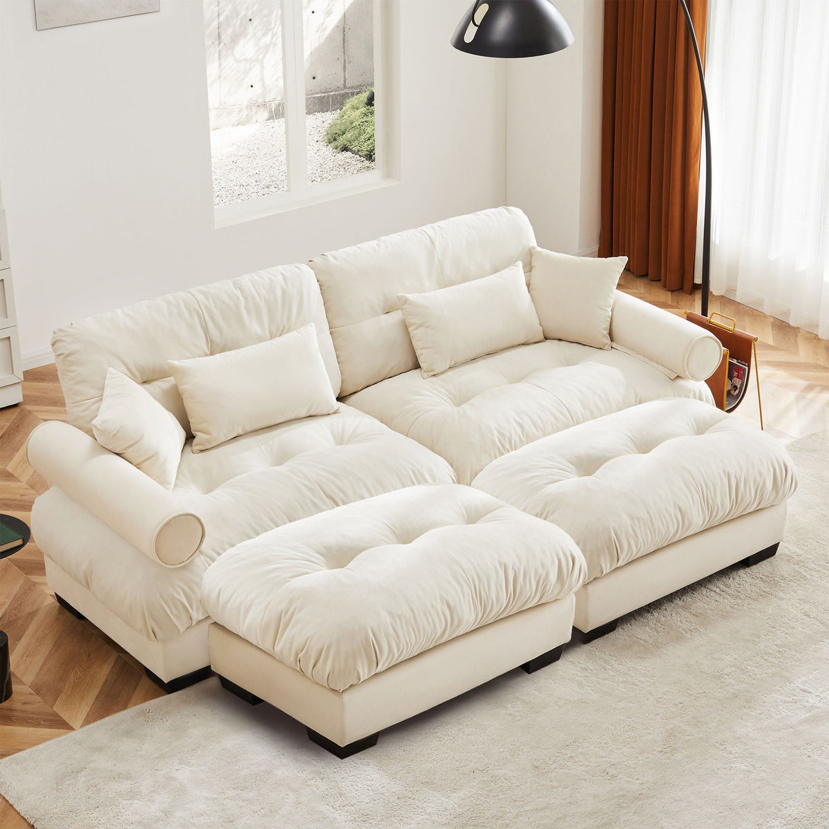 Super Comfort Modular Sectional Sofa with Movable Ottoman, cream upholstery 2-piece HouseOfZazla on Tampa Home & Garden Store