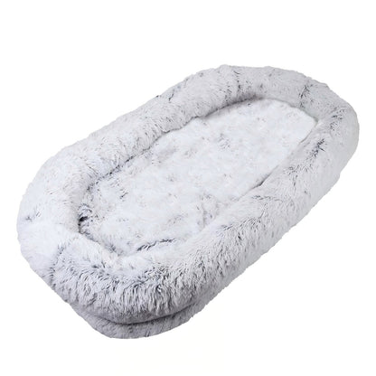 Dog bed with washable faux fur and orthopedic support, gray oval plush pet bed HouseOfZazla on Tampa Home & Garden Store