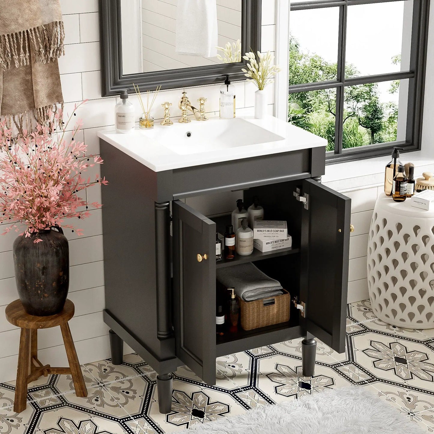 Bathroom Vanity with Top Sink and Dual Storage