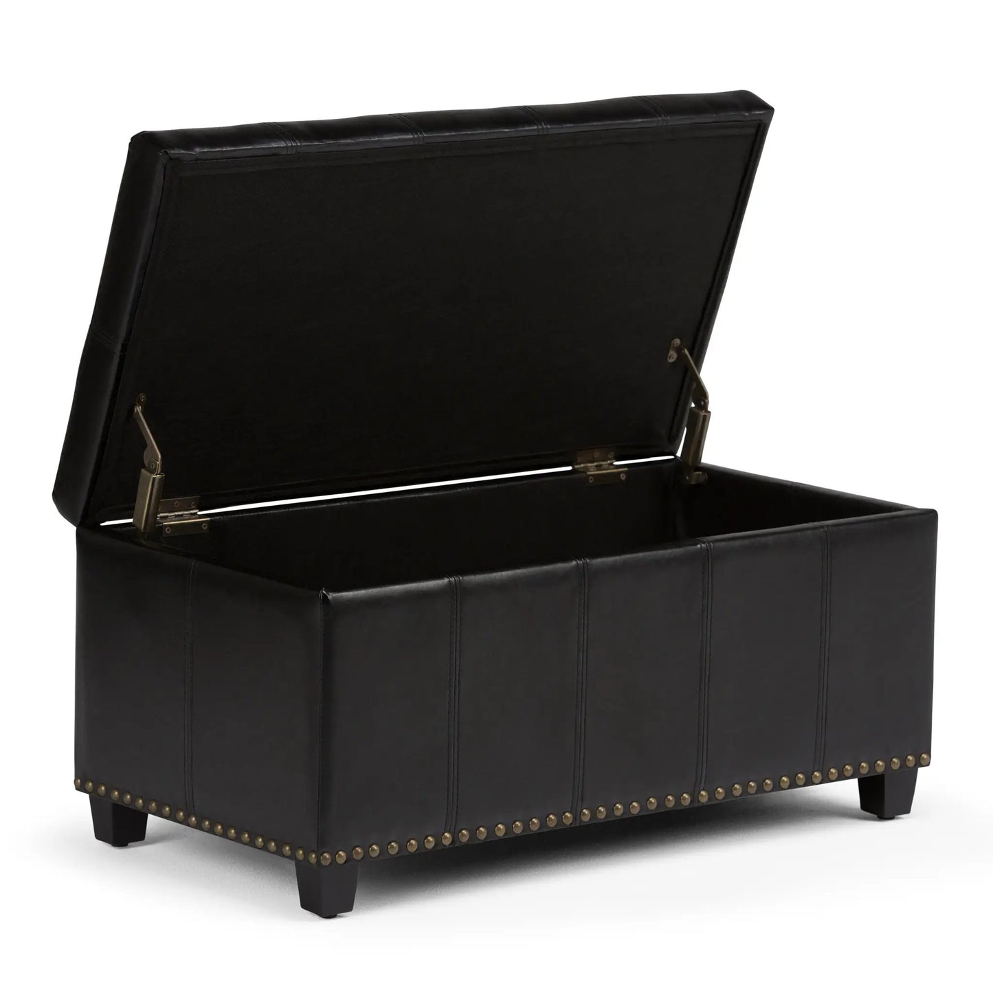 Amelia Storage Ottoman Bench, black leather with nailhead trim by Unique Piece Furniture on Tampa Home & Garden Store