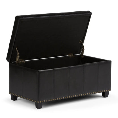 Amelia Storage Ottoman Bench, black leather with nailhead trim by Unique Piece Furniture on Tampa Home & Garden Store