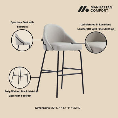 Gracie Upholstered Barstool grey leatherette seat with black metal base footrest HouseOfZazla on Tampa Home & Garden Store