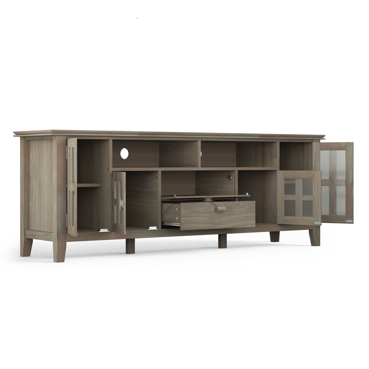 Artisan solid wood TV stand with flip drawer in weathered oak, HouseOfZazla on Tampa Home & Garden Store
