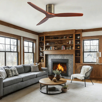 Low Profile Flush Mount Ceiling Fan wood blades brushed nickel motor Unique Piece Furniture on Tampa Home & Garden Store