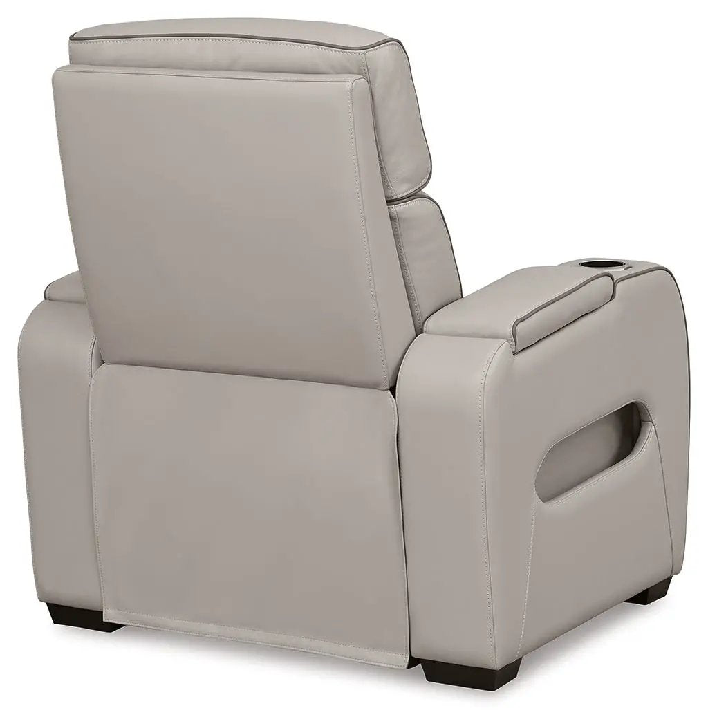 Boyington power recliner with adjustable headrest in taupe faux leather reclining chair on Tampa Home & Garden Store