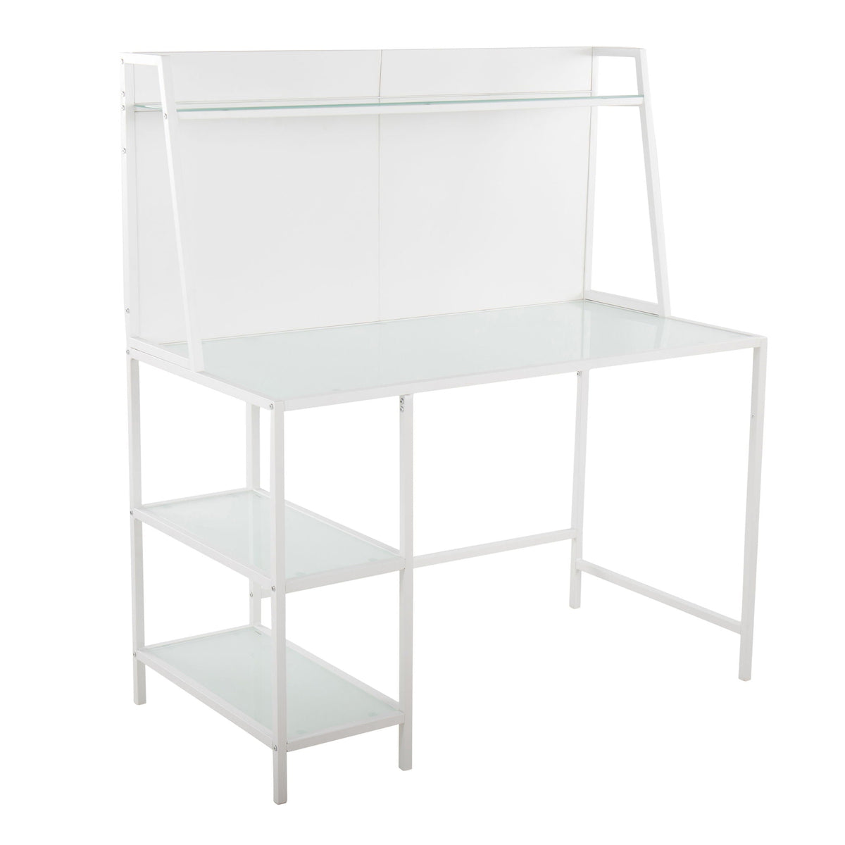 White contemporary glass writing desk with storage shelves by HouseOfZazla on Tampa Home & Garden Store