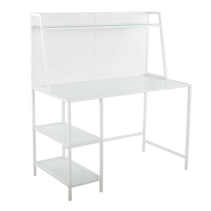 White contemporary glass writing desk with storage shelves by HouseOfZazla on Tampa Home & Garden Store