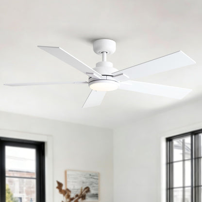 Reversible motor integrated LED dimmable ceiling fan with light white finish six blades HouseOfZazla on Tampa Home & Garden Store
