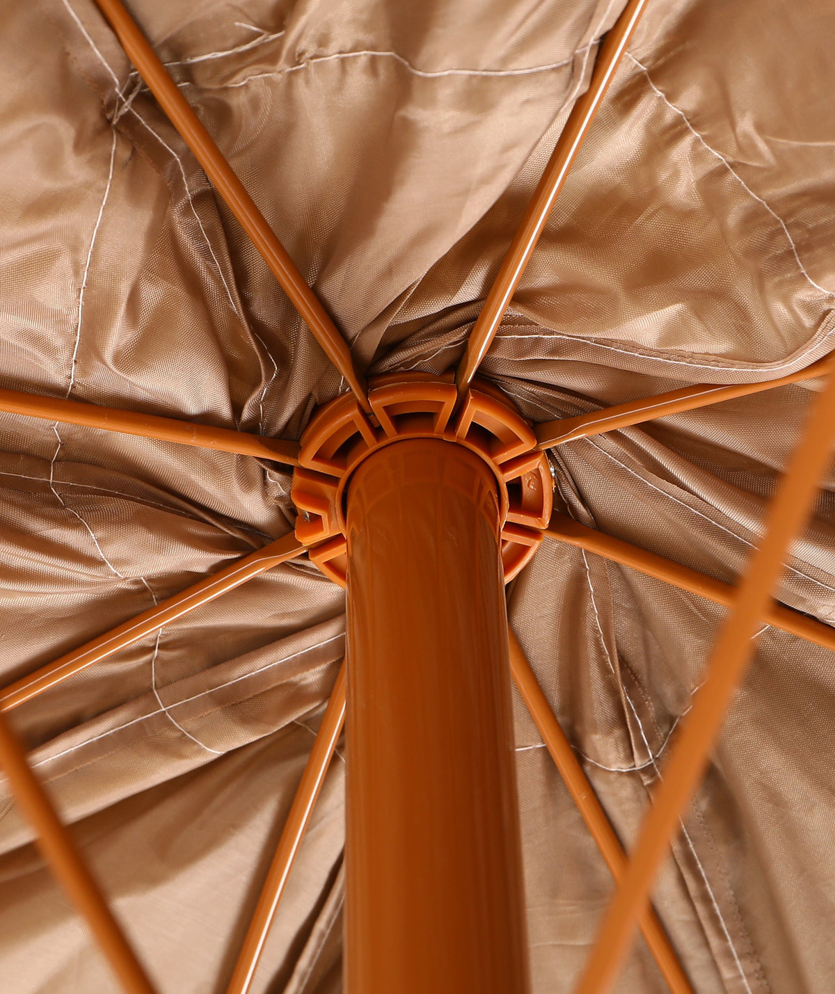 8' Thatched Patio Tiki Umbrella Tropical Palapa orange-brown frame with tan canopy on Tampa Home & Garden Store
