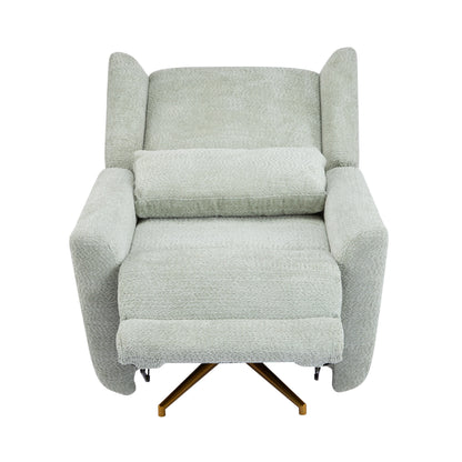Power recliner chair in boucle upholstery, light gray, 360° swivel base with gold-tone legs on Tampa Home & Garden Store