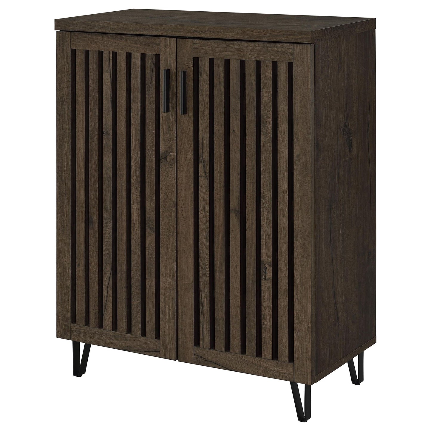 Clackamas 2-Door Storage Cabinet by HouseOfZazla, dark wood finish with adjustable shelves on Tampa Home & Garden Store