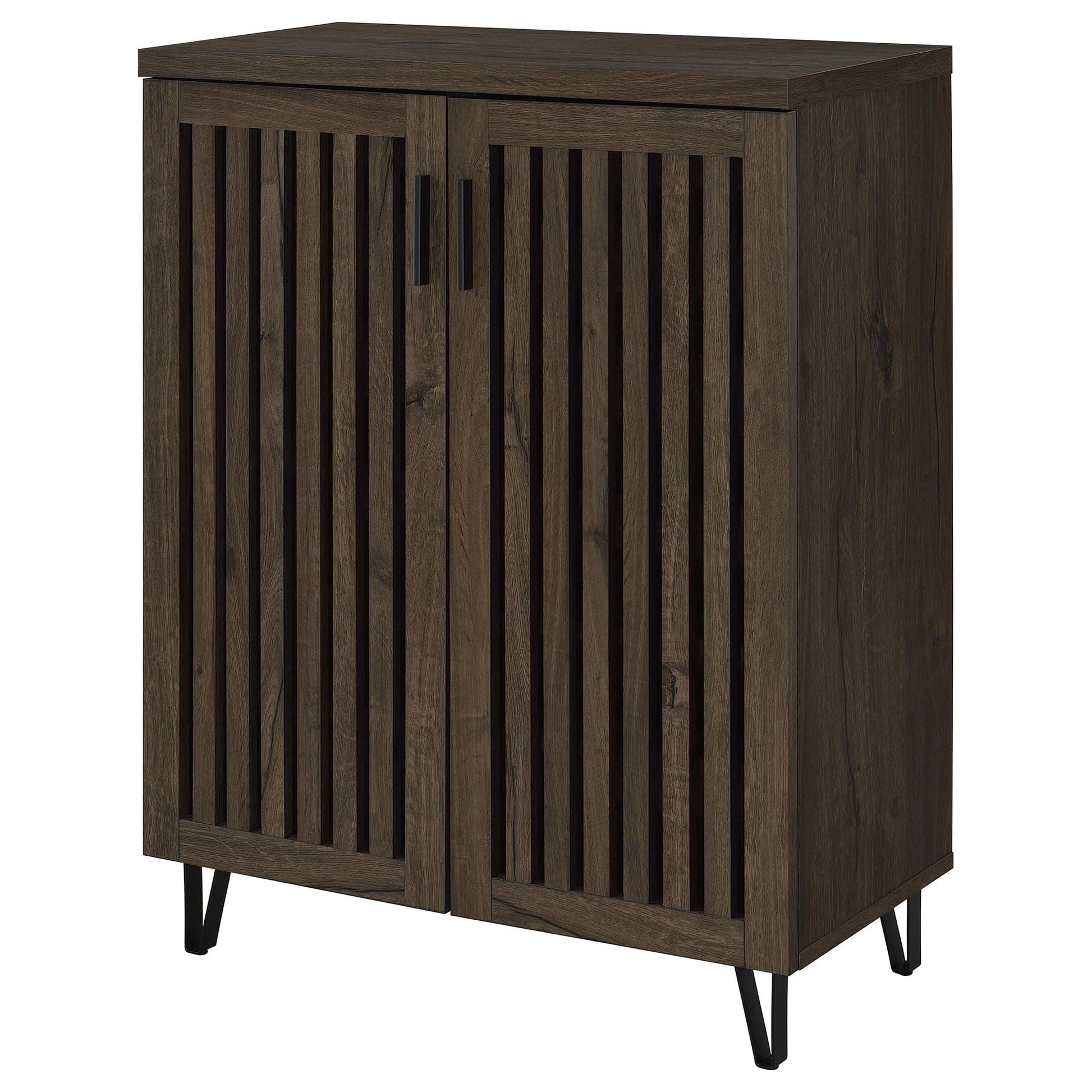 Clackamas 2-Door Storage Cabinet by HouseOfZazla, dark wood finish with adjustable shelves on Tampa Home & Garden Store