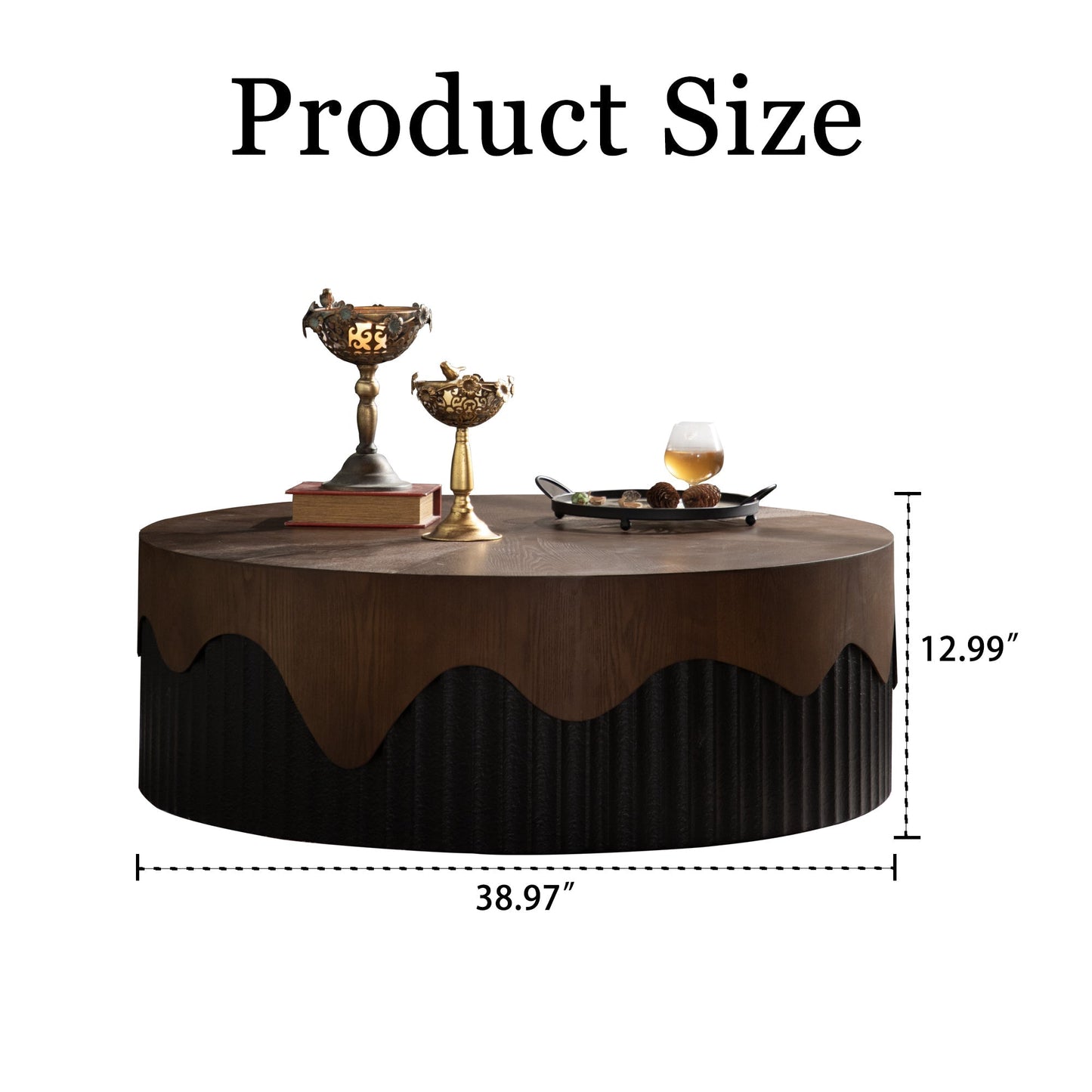 38.97in round coffee table handcrafted in dark wood with scalloped edge, HouseOfZazla on Tampa Home & Garden Store