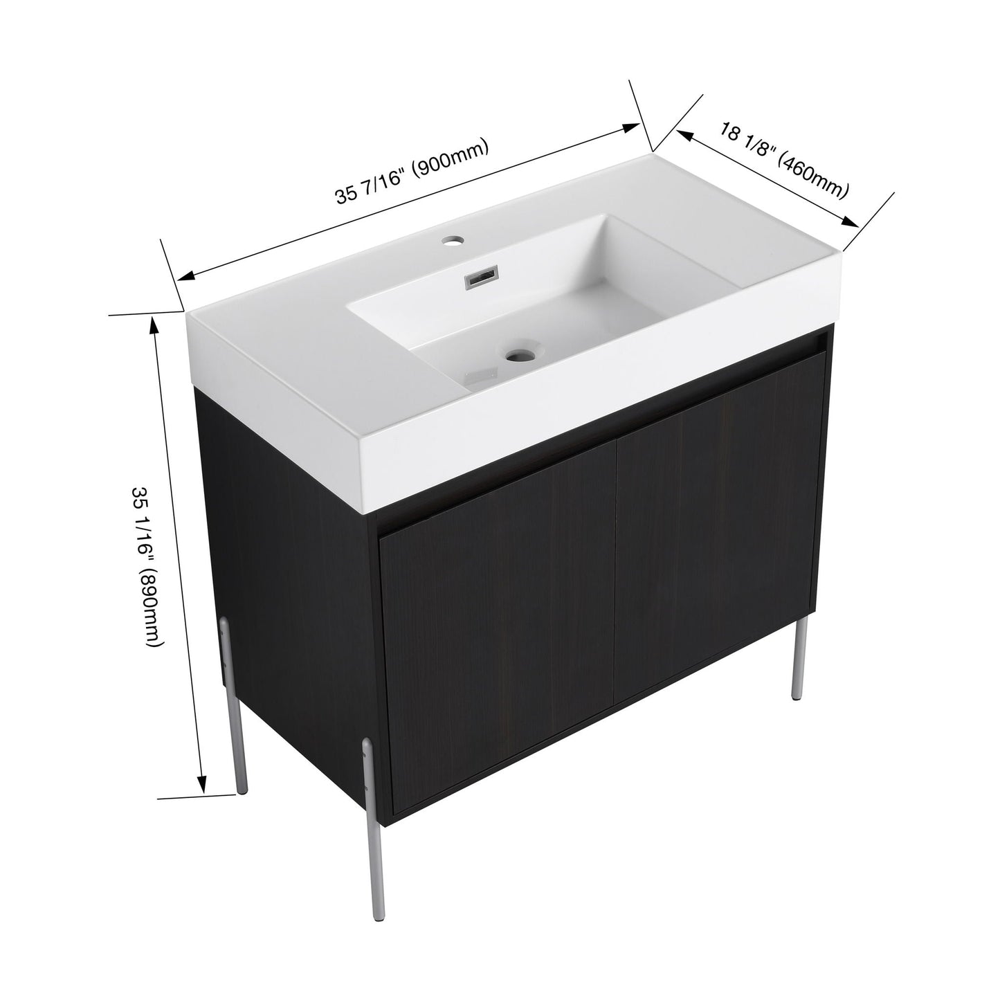 Freestanding bathroom vanity with white resin sink, dark cabinet and metal legs by HouseOfZazla on Tampa Home & Garden Store