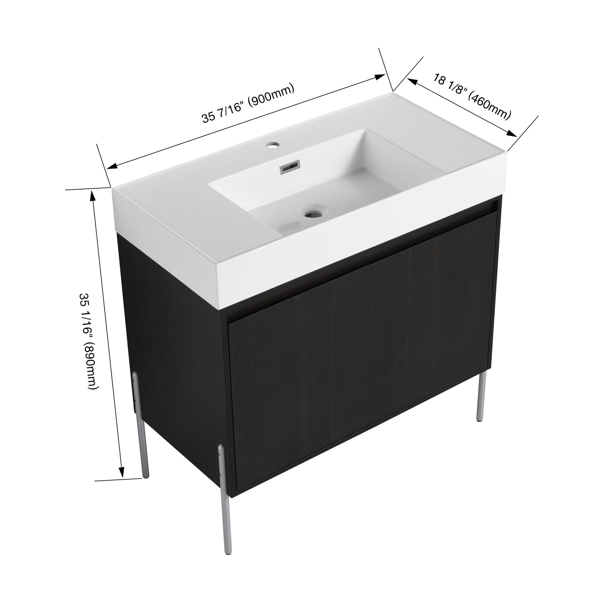 Freestanding bathroom vanity with white resin sink, dark cabinet and metal legs by HouseOfZazla on Tampa Home & Garden Store