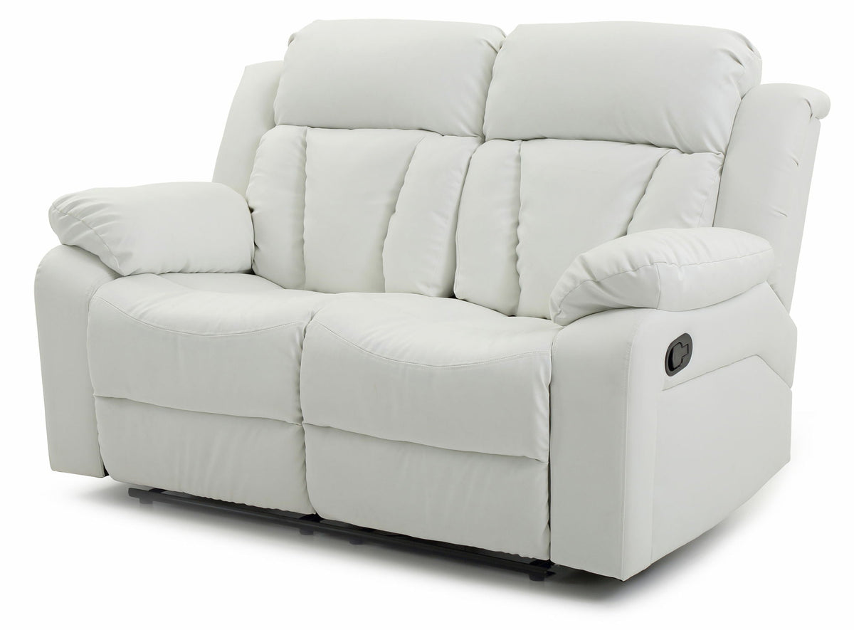 Cozy padded reclining loveseat in white upholstery with side lever by HouseOfZazla on Tampa Home & Garden Store
