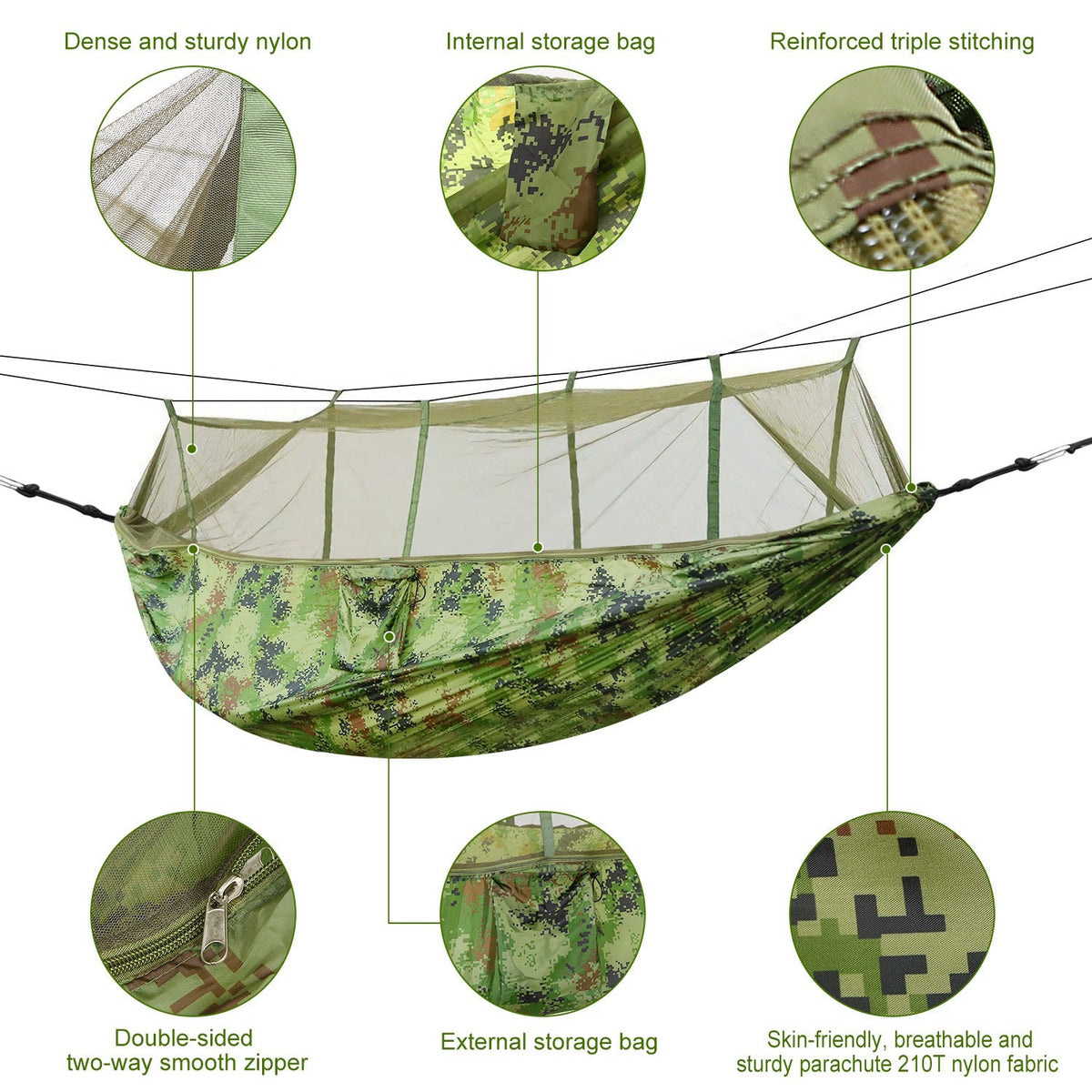 GemGear camouflage nylon camping hammock with mosquito net, 600lb capacity, carry bag on Tampa Home & Garden Store