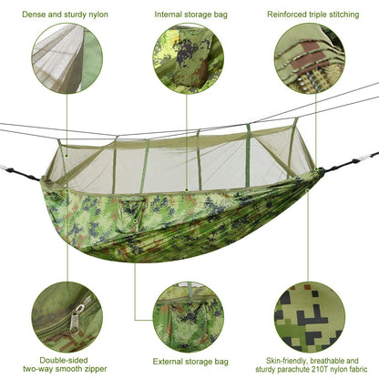 GemGear camouflage nylon camping hammock with mosquito net, 600lb capacity, carry bag on Tampa Home & Garden Store