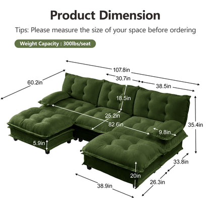 107in U-shaped modern sofa modular sectional in emerald green with ottomans by HouseOfZazla on Tampa Home & Garden Store