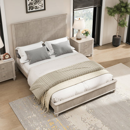 Solid Wood Queen Platform Bed with Tall Headboard