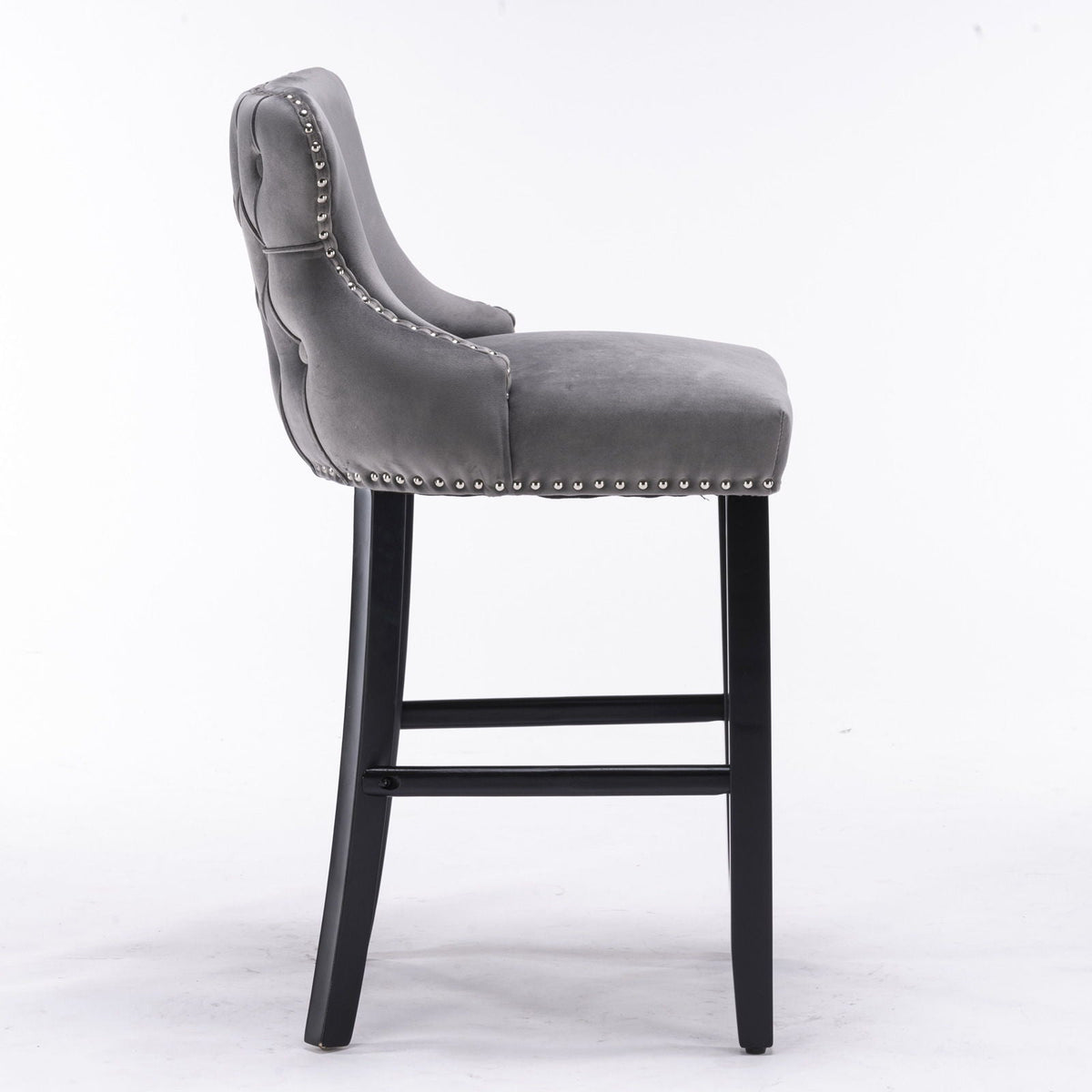 Upholstered wing-back barstool gray velvet with nailhead trim and dark wood legs set of 2 on Tampa Home & Garden Store