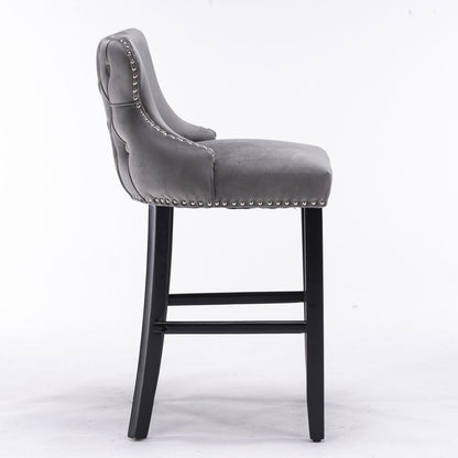 Upholstered wing-back barstool gray velvet with nailhead trim and dark wood legs set of 2 on Tampa Home & Garden Store
