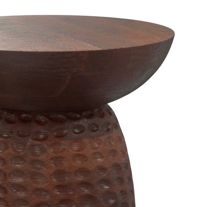 Boyd Handcrafted Accent Table in brown wood with hammered pedestal base by Unique Piece on Tampa Home & Garden Store