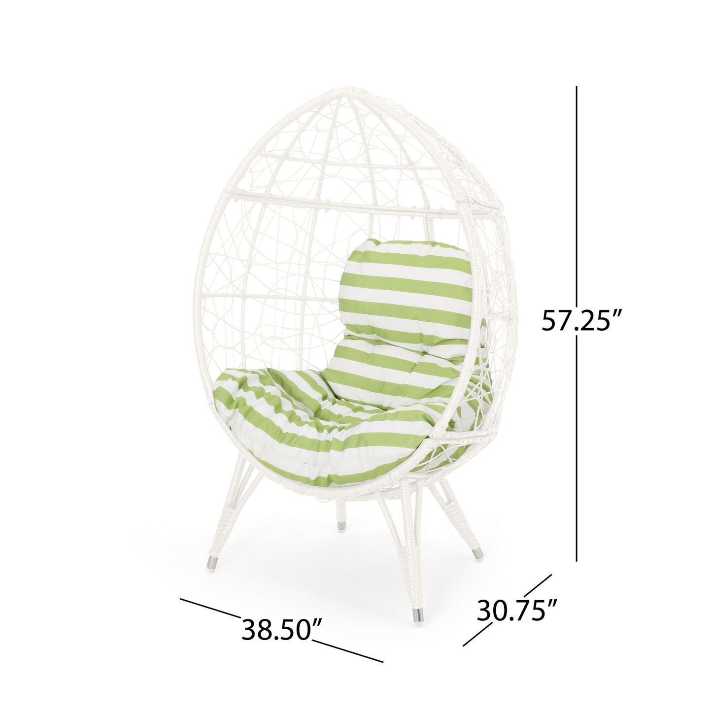 Cosmos Round Hammered Iron Teardrop Chair white frame with green striped cushion by HouseOfZazla on Tampa Home & Garden Store