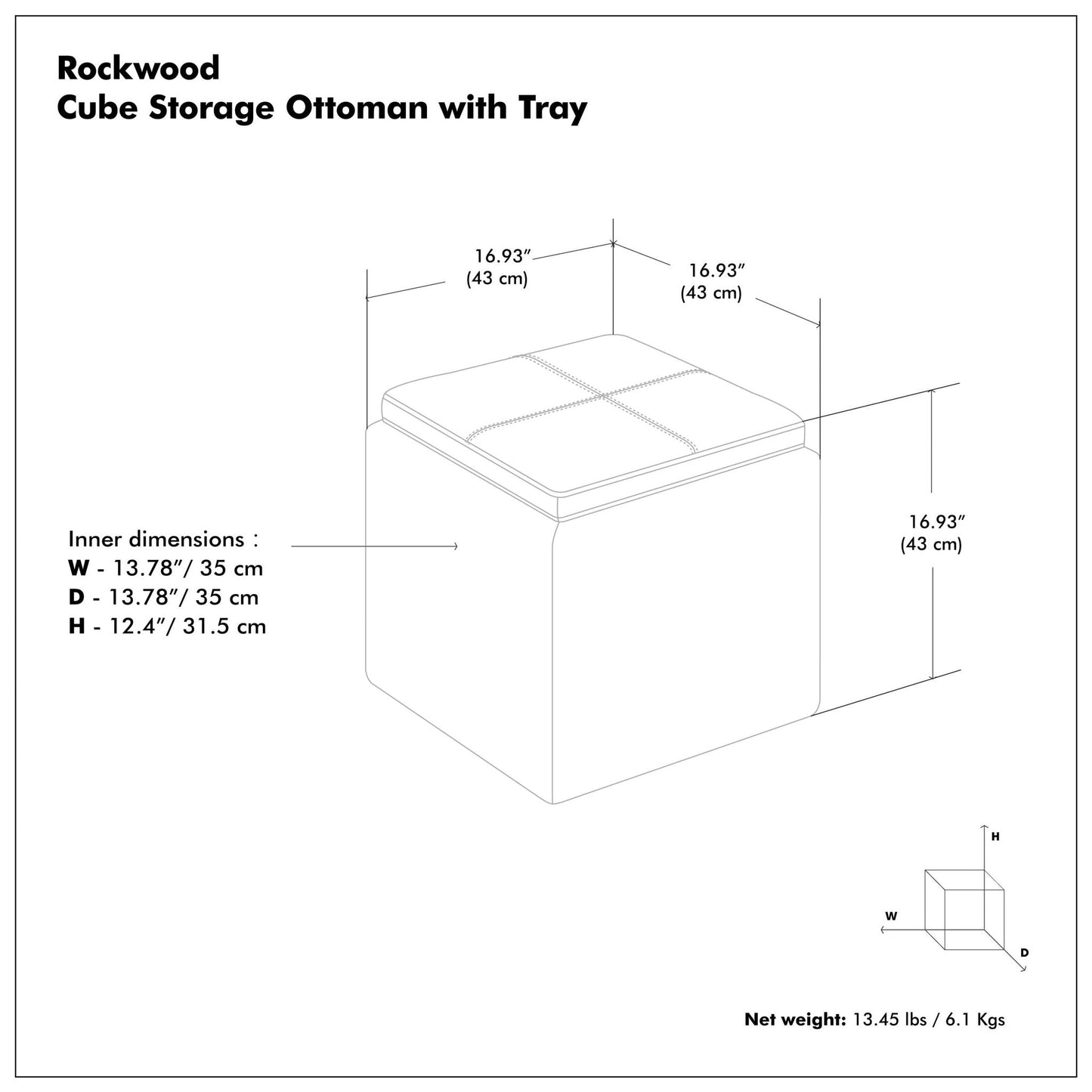 Rockwood Upholstered Cube Ottoman with Tray