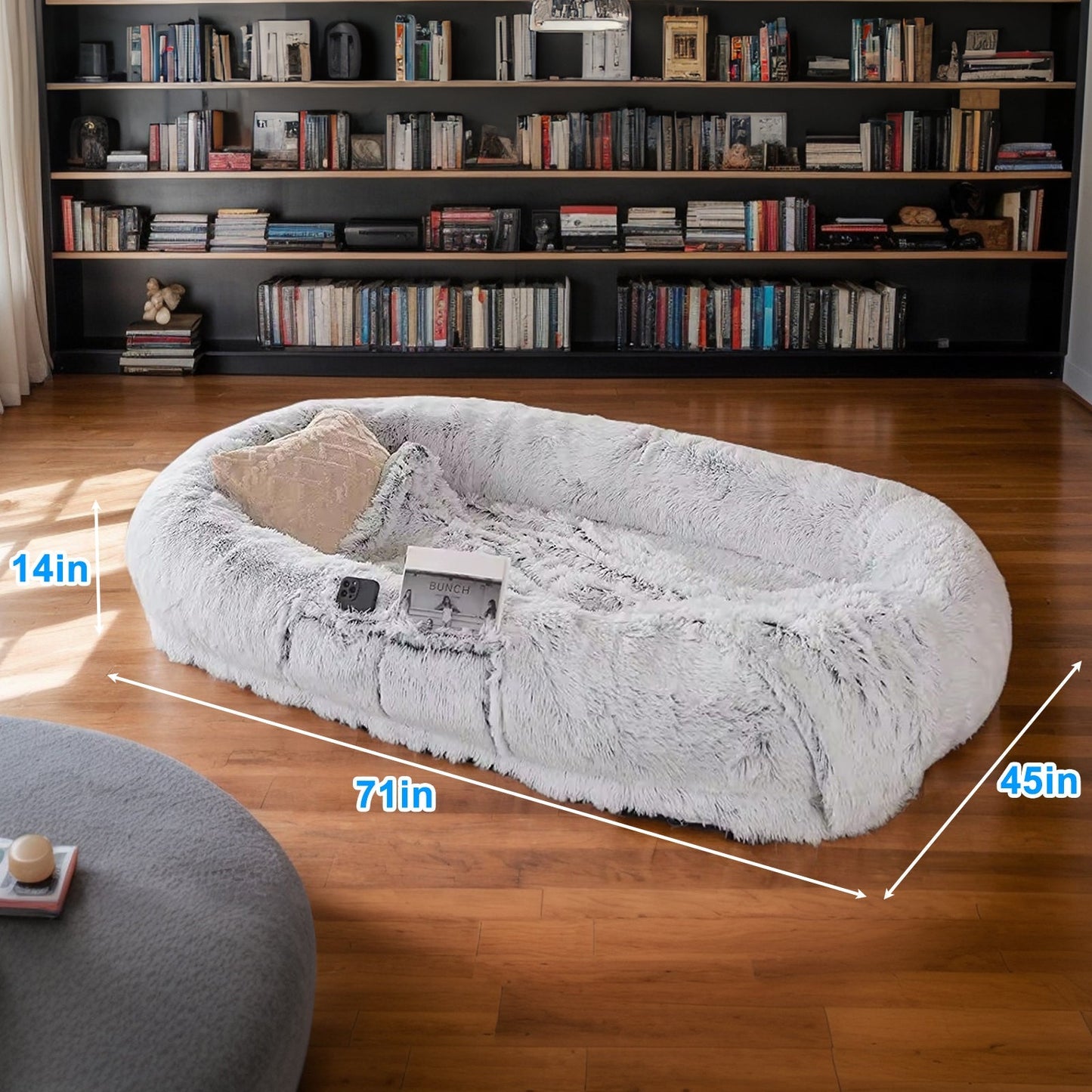 Human Dog Bed with Washable Faux Fur and Orthopedic Support, white plush, HouseOfZazla on Tampa Home & Garden Store