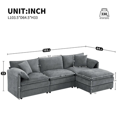 Modular sectional sofa set, 2-piece gray fabric with deep seats and movable ottoman on Tampa Home & Garden Store