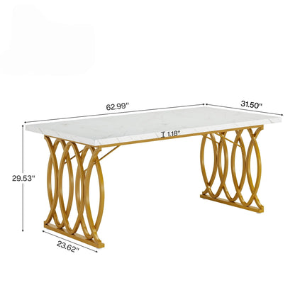 Dining table large rectangular white marble top with gold geometric legs by HouseOfZazla on Tampa Home & Garden Store