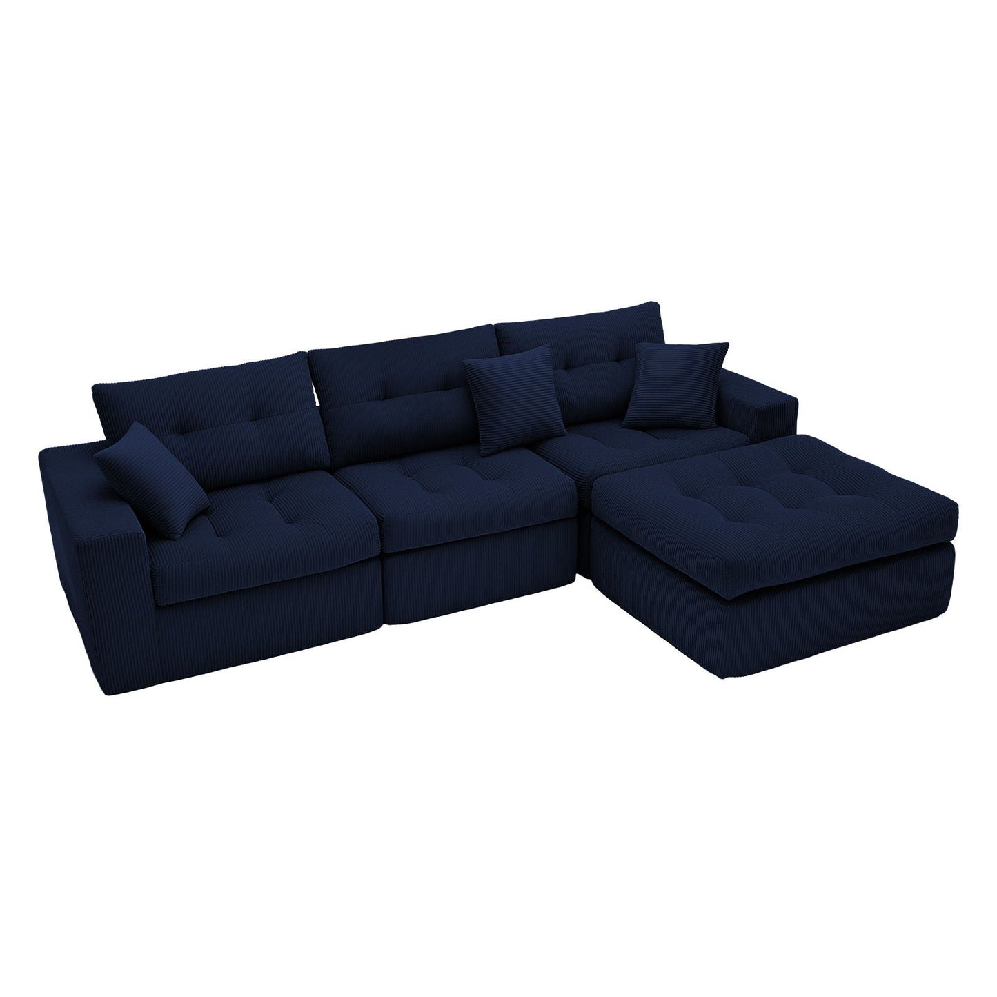 Corner chaise L-shaped sectional sofa bed in navy blue by HouseOfZazla with tufted cushions on Tampa Home & Garden Store