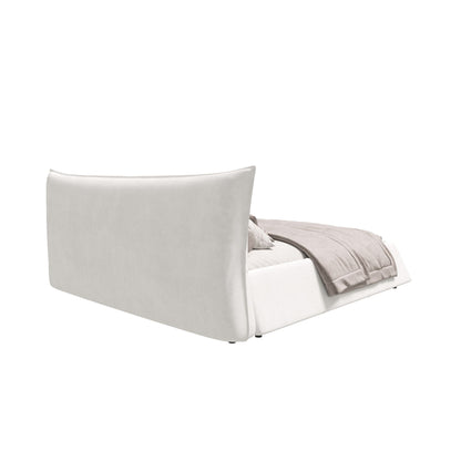 Upholstered platform bed with unique headboard in light gray fabric by HouseOfZazla on Tampa Home & Garden Store