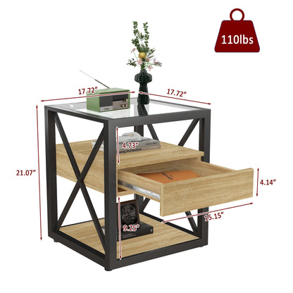 Set of 2 modern end tables with drawer, black metal frame, glass top, by HouseOfZazla on Tampa Home & Garden Store