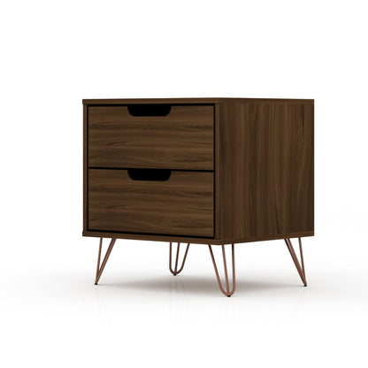 2 Drawer Nightstand walnut finish with copper-toned splayed legs, accent nightstand on Tampa Home & Garden Store
