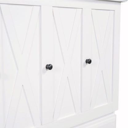 Solid pine Murphy bed chest cube cabinet bed in white with four paneled doors and black knobs on Tampa Home & Garden Store