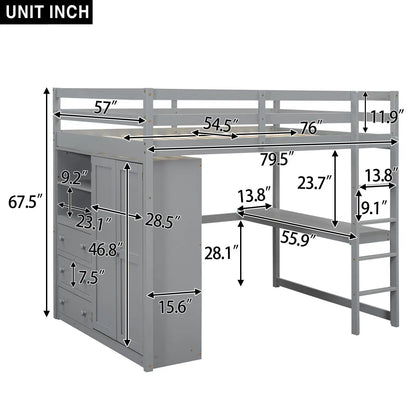 Loft bed with built-in wardrobe, shelves and drawers in gray, integrated dresser on Tampa Home & Garden Store