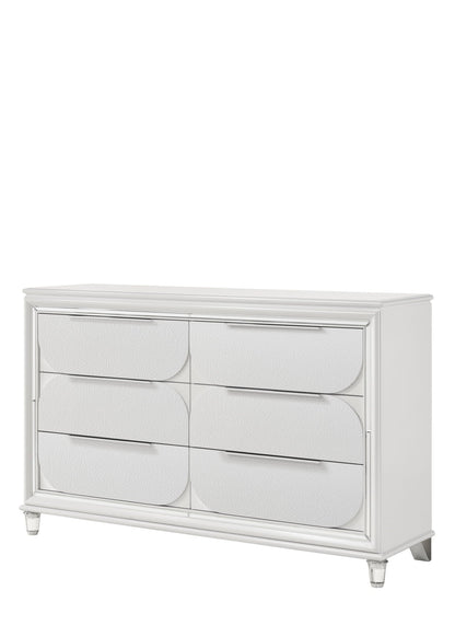 Tarian white 6-drawer dresser by HouseOfZazla with textured curved fronts and chrome trim on Tampa Home & Garden Store