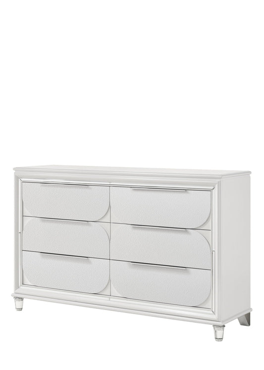 Tarian white 6-drawer dresser by HouseOfZazla with textured curved fronts and chrome trim on Tampa Home & Garden Store