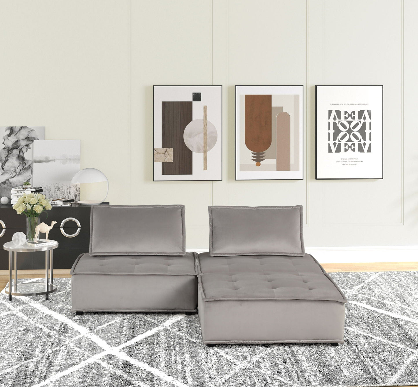 Anna - Stylish Sectional Sofa Ottoman, gray fabric modular seating by HouseOfZazla on Tampa Home & Garden Store